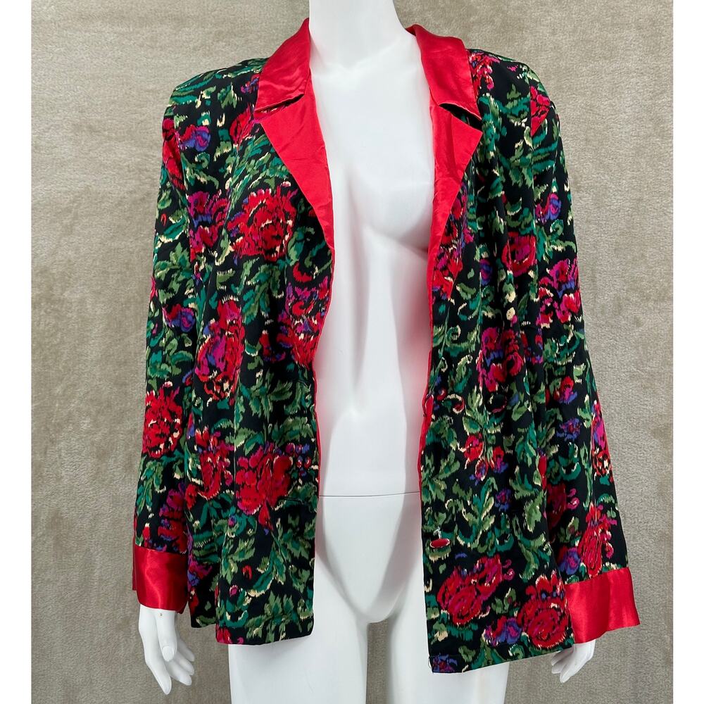 Vintage‎ Victorias Secret Sleep Top Womens Medium Red Floral Satin Gold Label